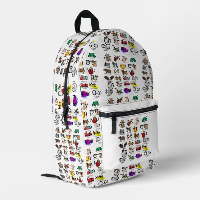 The Greek Alphabet Letters Words & Pictures School Printed Backpack (Back Corner Left)