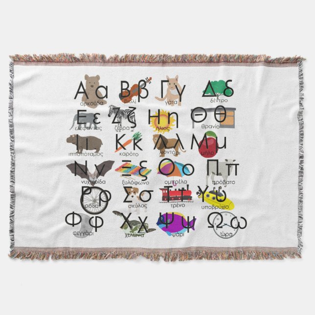 The Greek Alphabet Letters Words & Pictures Throw Blanket (Front)