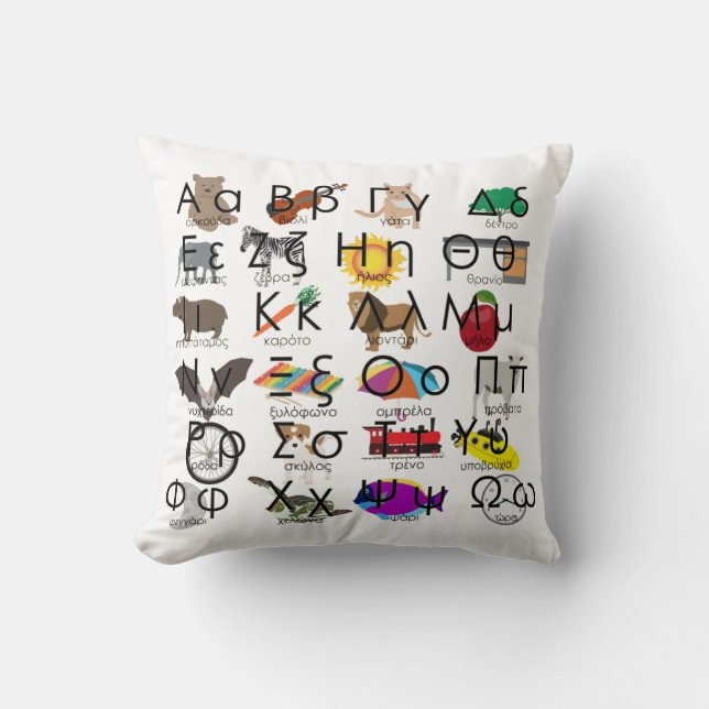 The Greek Alphabet Letters Words & Pictures Throw Pillow (Front)