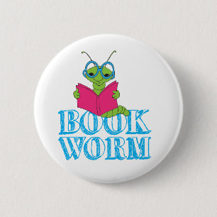The Green Brilliant Cartoon Bookworm Book Worm 2 Inch Round Button