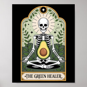 The Green Healer Skeleton Avocado Yoga Mystic Poster