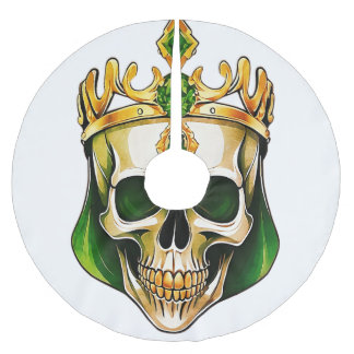 The Green King Skull with a Jewelled Crown Brushed Polyester Tree Skirt