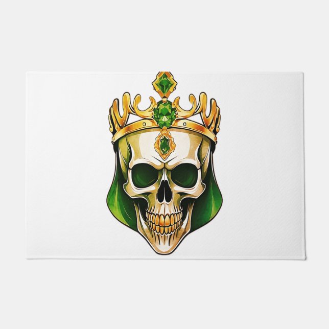 The Green King Skull with a Jewelled Crown Doormat (Front)