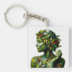 The Green Lady - White Background Keychain