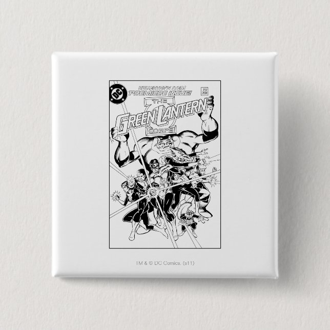 The Green Lantern Corps, Black and White 2 Inch Square Button (Front)