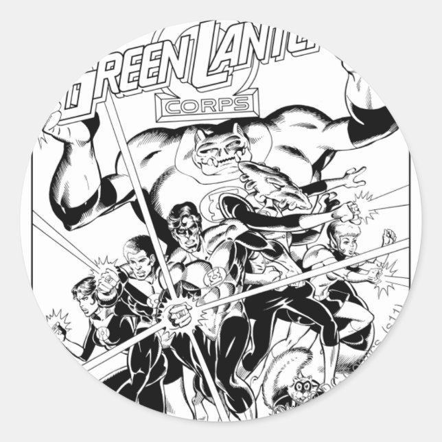 The Green Lantern Corps, Black and White Classic Round Sticker (Front)