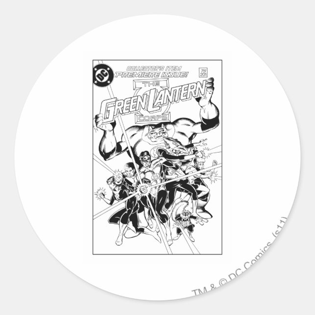 The Green Lantern Corps, Black and White Classic Round Sticker (Front)