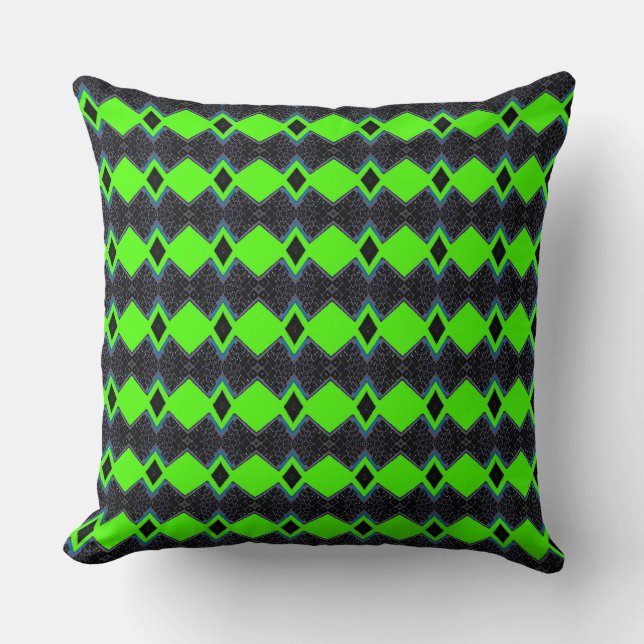 The Green Lifeline over Black Tiled Background Throw Pillow (Front)