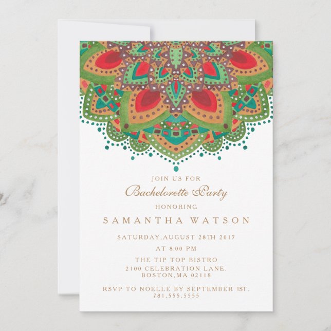 The Green Mandala Bachelorette Party Invitation (Front)