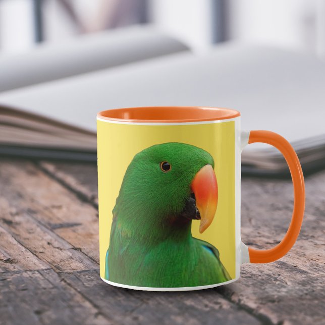 "The Green Orator" Eclectus Parrot Mug (The Green Orator Male Eclectus Parrot 11 oz Coffee Mug Cover Photo.)