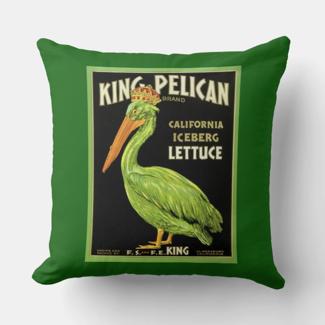 The Green Pelican Throw Pillow (Front)