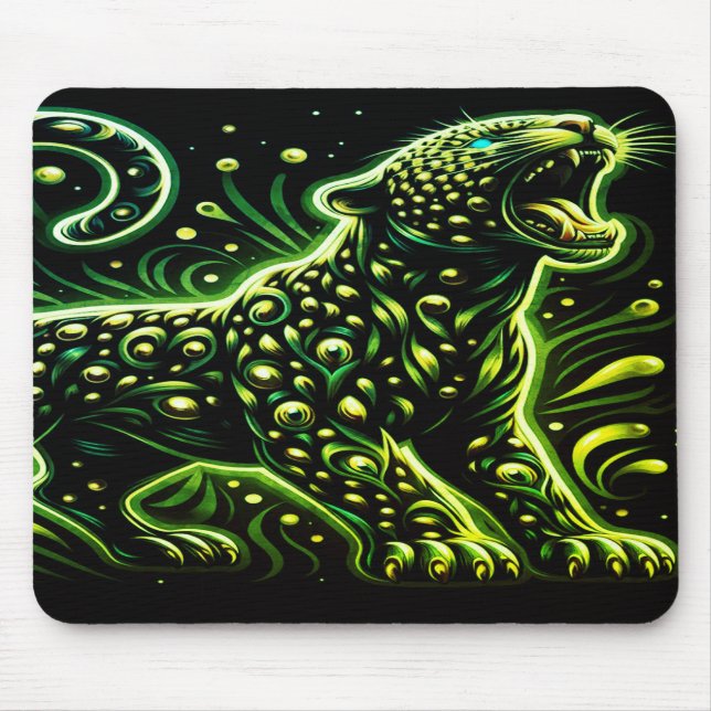 The Green Spotted Leopard On a Thick Laptop Tablet Mouse Pad (Front)