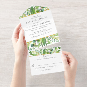 The Greenery & Gold Wedding Collection All In One Invitation