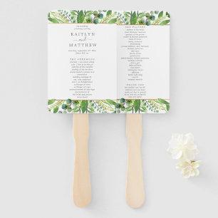 The Greenery & Gold Wedding Collection Program Hand Fan