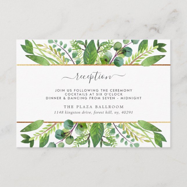 The Greenery & Gold Wedding Collection Reception Enclosure Card (Front)