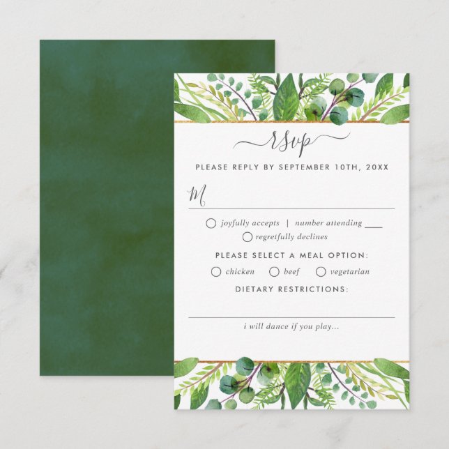 The Greenery & Gold Wedding Collection RSVP Card (Front/Back)