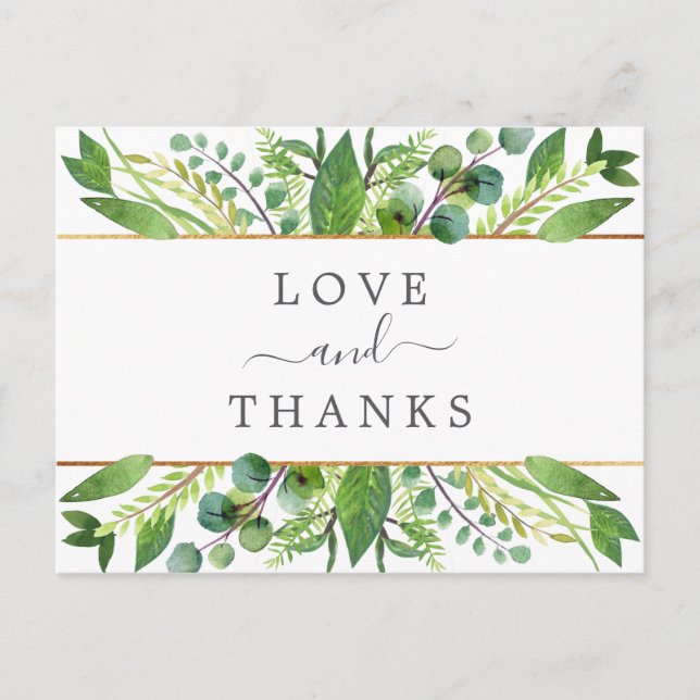 The Greenery & Gold Wedding Collection Thank You Announcement Postcard (Front)