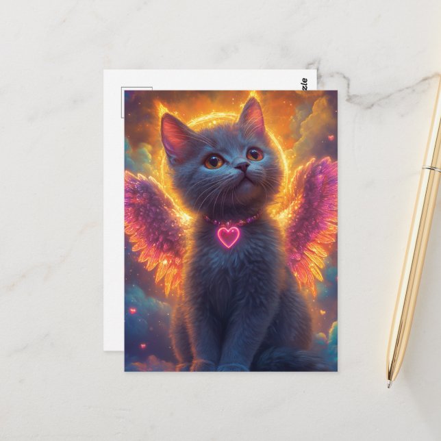 The Grey Angel Kitten Postcard (Front/Back In Situ)