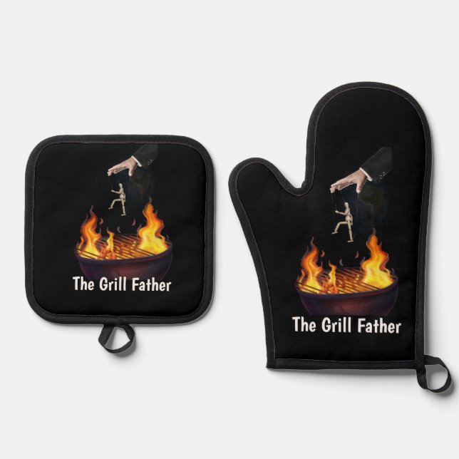 The Grill Father  Oven Mitt & Pot Holder Set (Front)