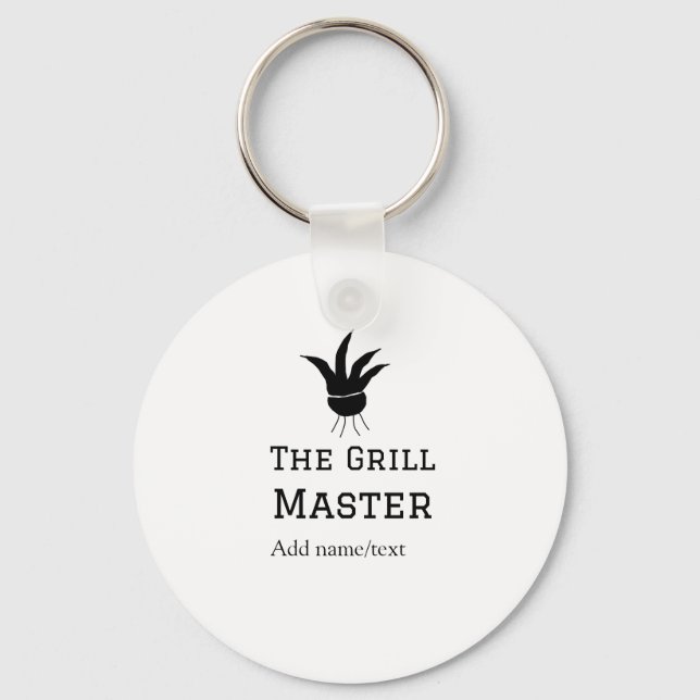 The grill master add name text cooking best barequ keychain (Front)