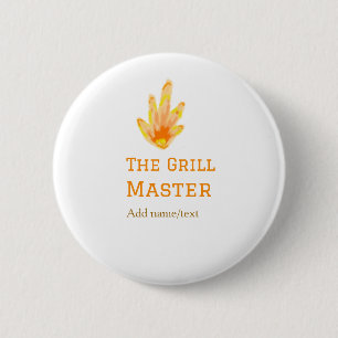 The grill master add name text cooking best yellow 2 inch round button