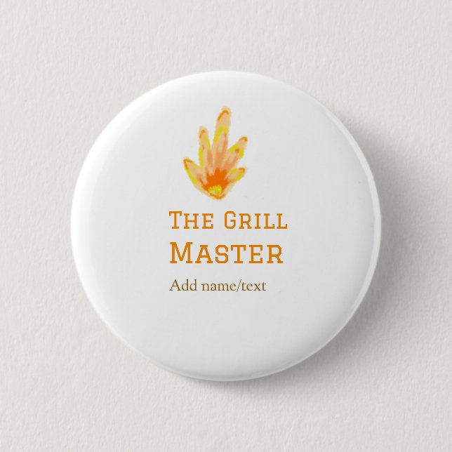 The grill master add name text cooking best yellow 2 inch round button (Front)
