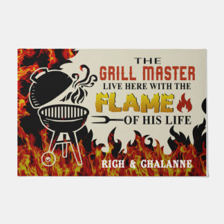 The Grill Master Lives Here With The Flame Doormat