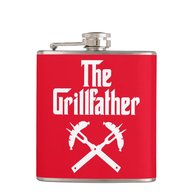 The Grillfather With Hot Dogs Hip Flask (Front)
