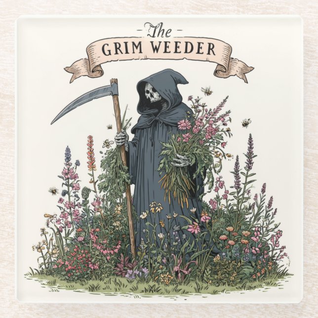 The Grim Weeder Gothic Gardener Glass Coaster (Front)