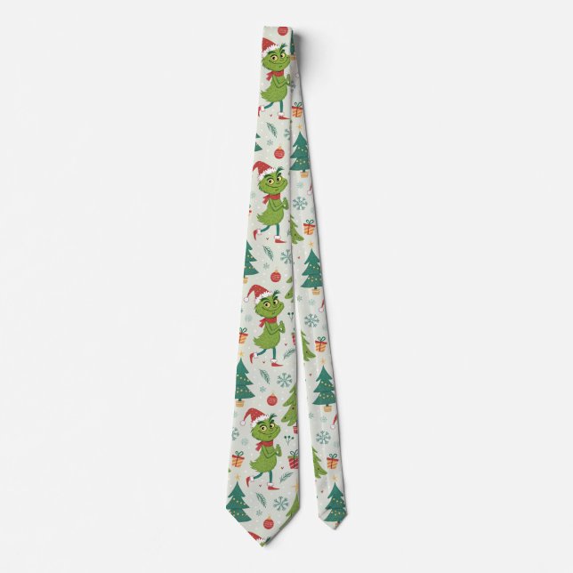 The Grinch Christmas Cute Patterns Tie (Front)