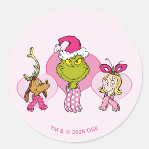 The Grinch Crew in Pink Valentine's Portrait Classic Round Sticker