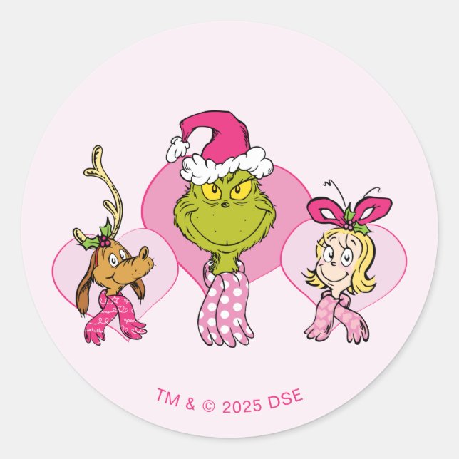 The Grinch Crew in Pink Valentine's Portrait Classic Round Sticker (Front)