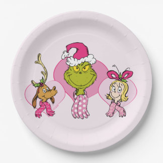 The Grinch Crew in Pink Valentine's Portrait Paper Plate