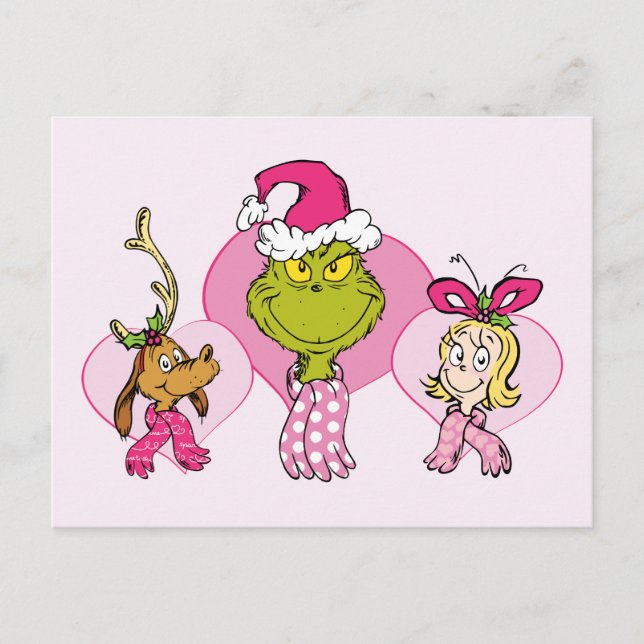 The Grinch Crew in Pink Valentine's Portrait Postcard (Front)