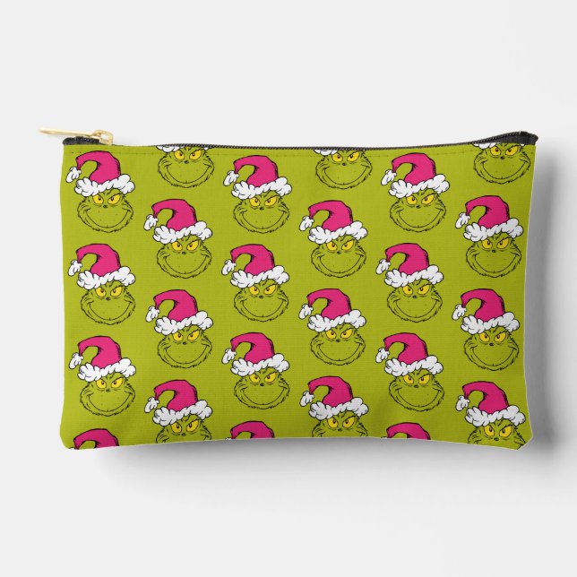 The Grinch in Pink Santa Hat Accessory Pouch (Front)