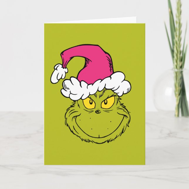 The Grinch in Pink Santa Hat Card (Front)