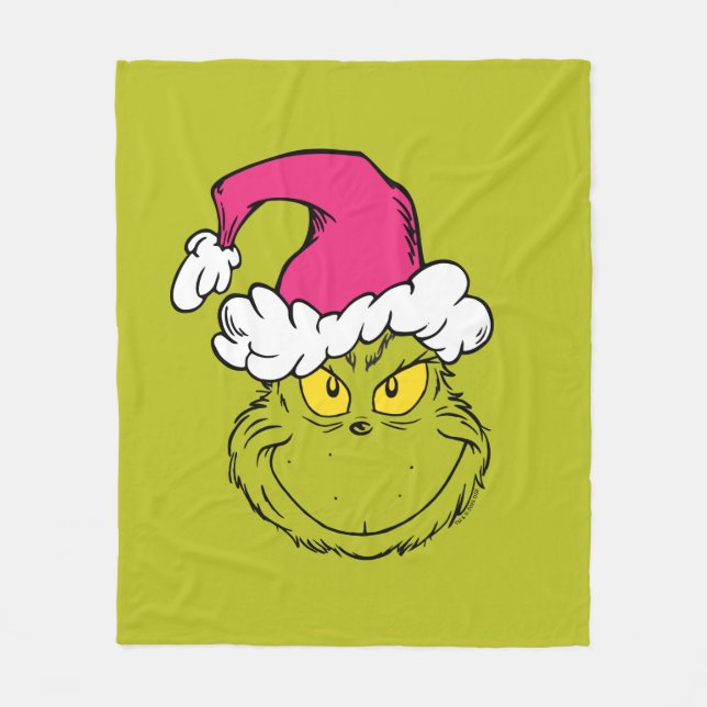 The Grinch in Pink Santa Hat Fleece Blanket (Front)