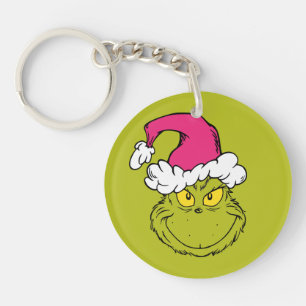 The Grinch in Pink Santa Hat Keychain