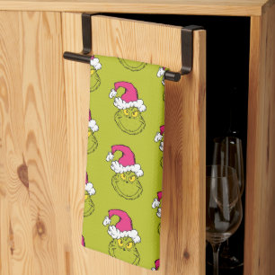 The Grinch in Pink Santa Hat Kitchen Towel
