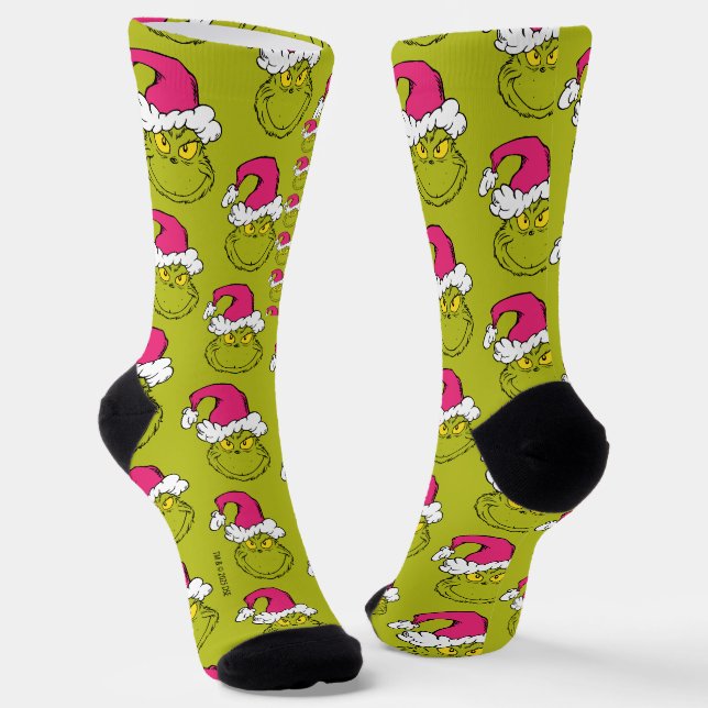 The Grinch in Pink Santa Hat Socks (Angled)
