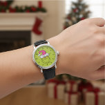 The Grinch in Pink Santa Hat Watch<br><div class="desc">This fantastic, bold illustration is a close-up portrait of the Grinch in full mischievous mode! He has his signature sly grin and bright yellow eyes, but his look is updated with a large, fluffy Santa hat in a fun, unexpected pink/fuchsia color instead of the traditional red. This graphic is perfect...</div>