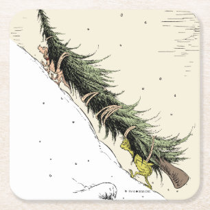 The Grinch & Max Return the Christmas Tree Square Paper Coaster