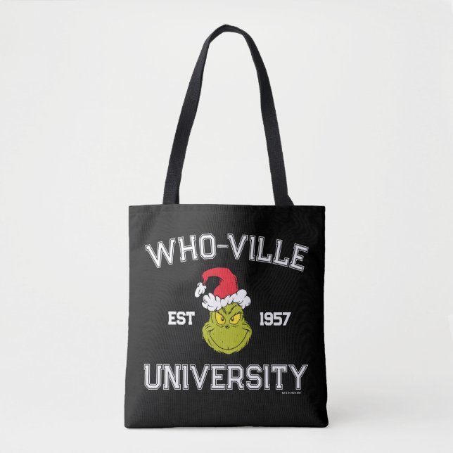 The Grinch | Who-ville University Est 1957 Tote Bag (Front)