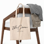 The Groom Personalized Chic Minimalist Wedding Tote Bag<br><div class="desc">This chic,  simple groom tote bag features your name underneath elegant black typography reading The Groom. Customize these elegant,  modern bridal party gifts for your wedding or bachelor party.</div>
