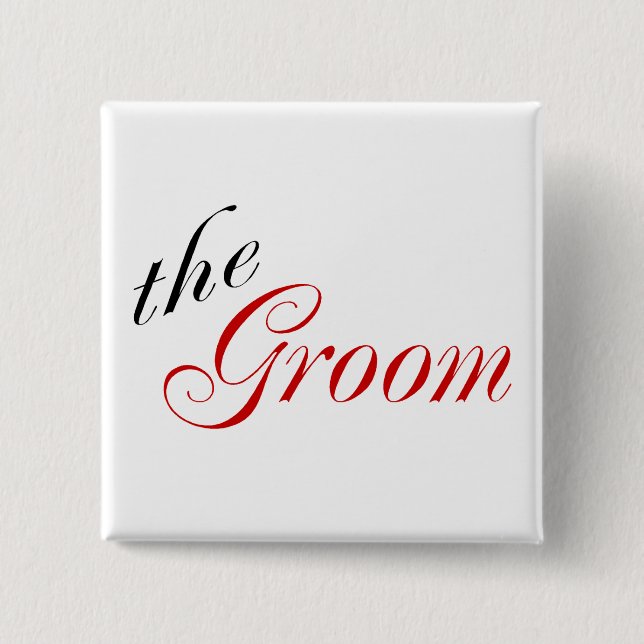 The Groom (Script Red) 2 Inch Square Button (Front)