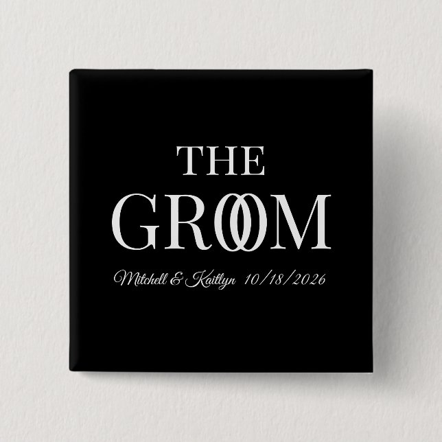 The Groom Wedding 2 Inch Square Button (Front)