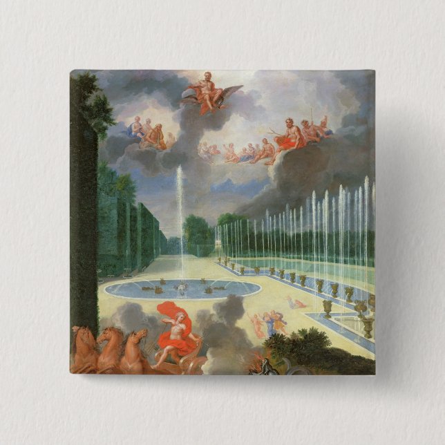 The Groves of Versailles. View of Dragon Pool 2 Inch Square Button (Front)