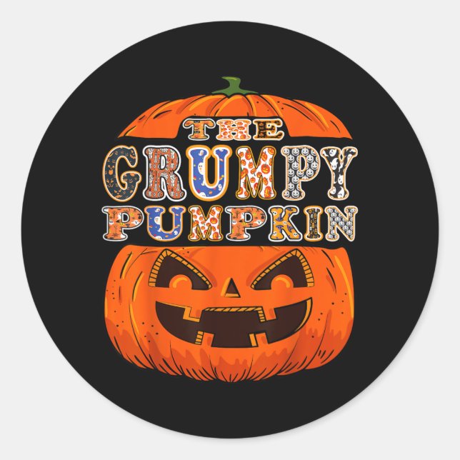 The Grumpy Pumpkin Halloween Funny Costume Classic Round Sticker (Front)