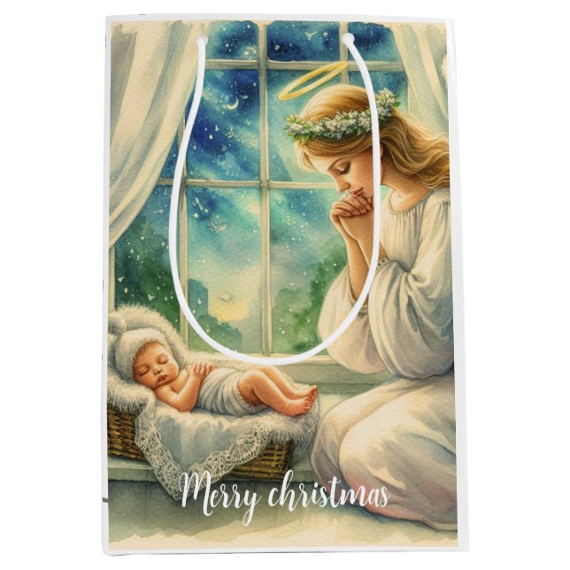the guardian angel prays by the baby's cradle medium gift bag (Front)