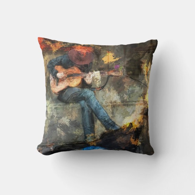 The Guitar Man Throw Pillow (Front)